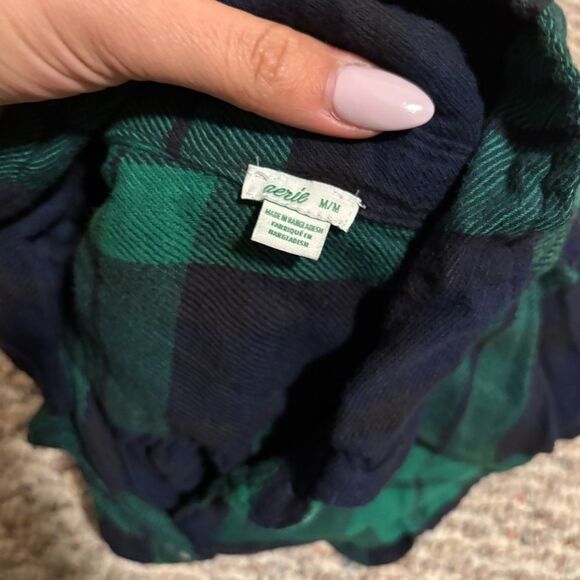 aerie Plaid Flannel matching Pajama set - Green/Black, Size Small Medium - Picture 14 of 14